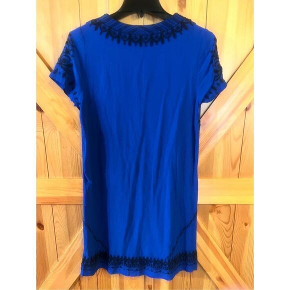 Lucky Brand Blue Black Embroidered Beaded Boho Shift Dress Size small (3779) Rea - Picture 4 of 10